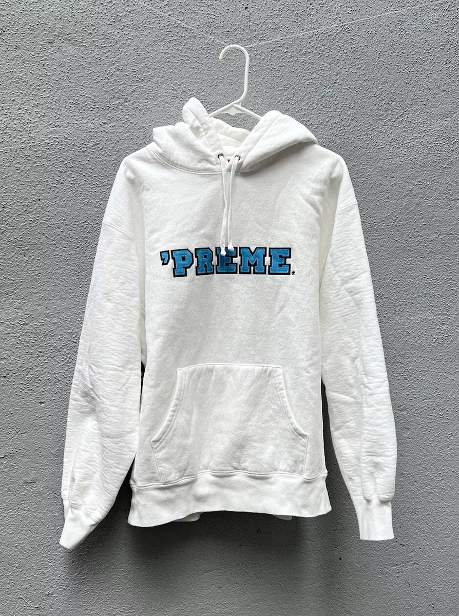 SUPREME ‘PREME Logo Hoodie - White & Blue. size LARGE
