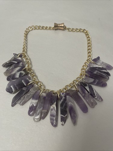 Raw Amethyst Sticks Chain Statement Necklace 19” Long