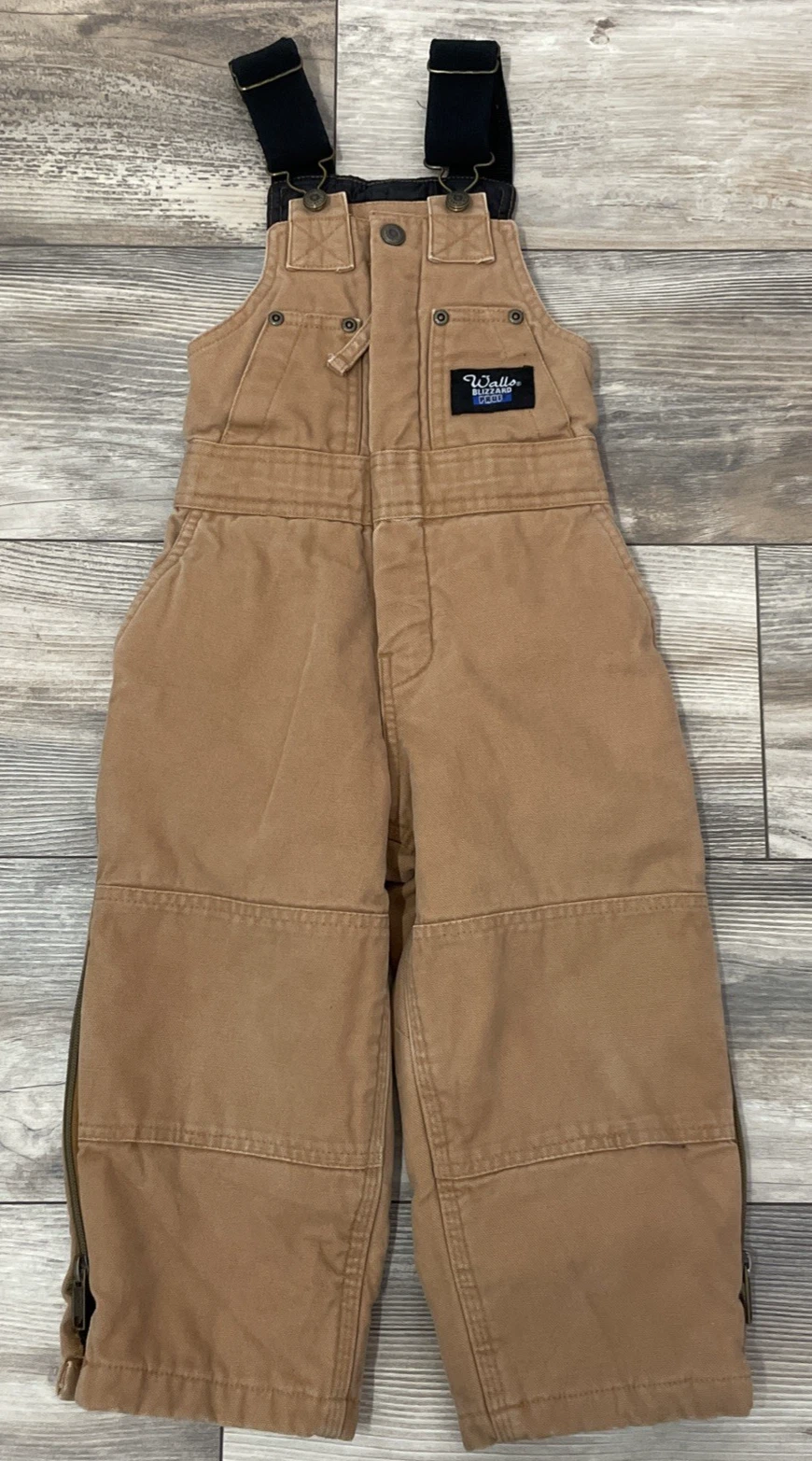 Walls Blizzard Pruf Overall Bibs Youth Small 4/5 Brown Insulated Full Zip Leg