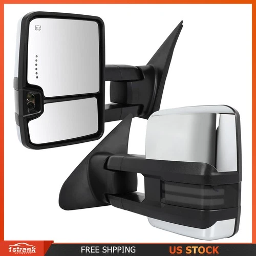 For 07-17 Toyota Tundra Power Heated Dynamic Signals Light Towing Mirrors Chrome