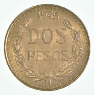 1945 Mexico Gold 2 Pesos .0482 oz .900 Fine Gold BU 2829