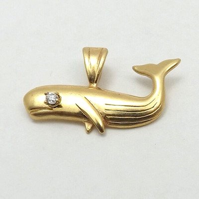 14k Gelbgold Buckelwal Charm Anhänger April Geburtsstein Auge Meeresleben