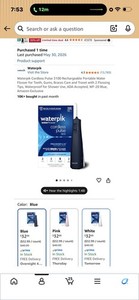 Waterpik Cordless Pulse 3100 WF-20 Cordless Rechargeable Water Flosser Blue