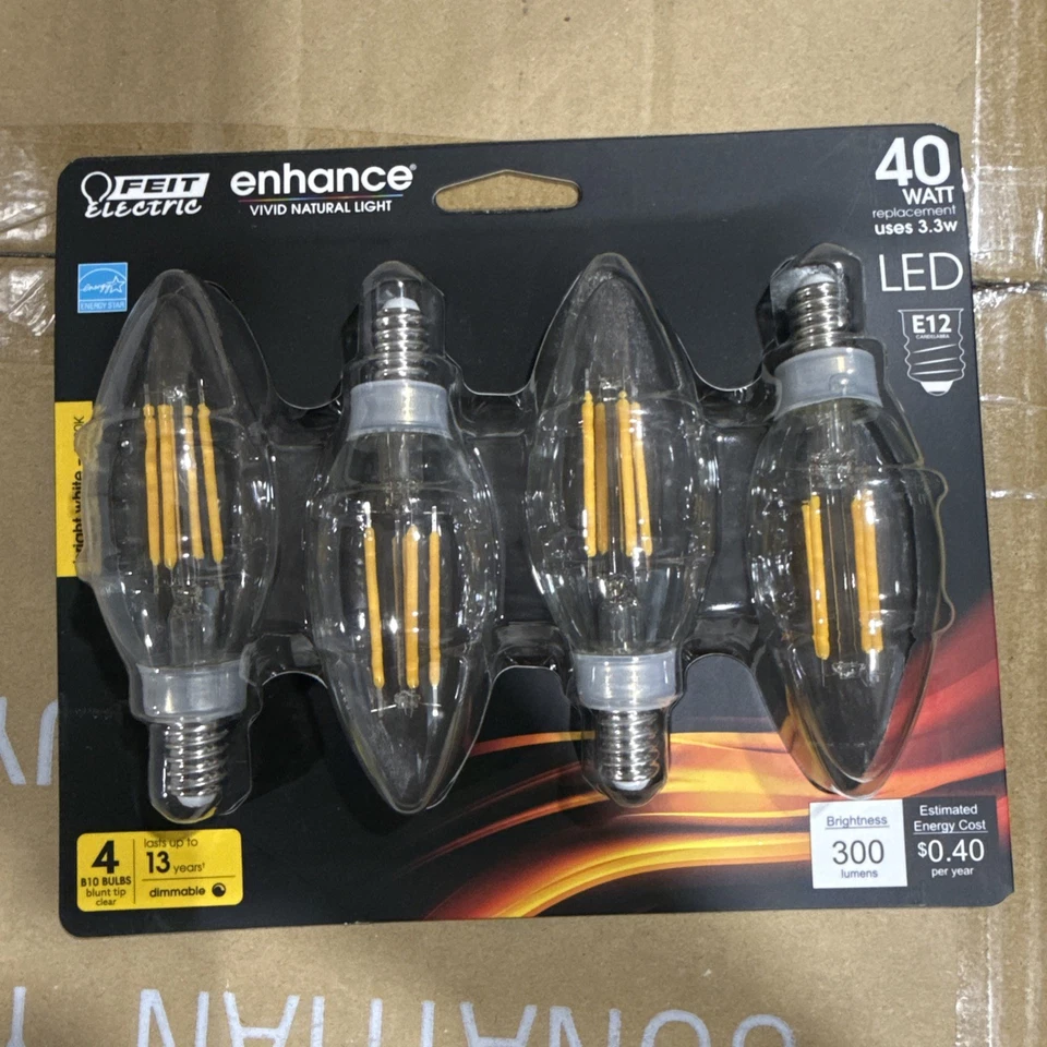 BPCTC40930CAFIL/4 FEIT ELECTRIC B10 3.3 Watt Candelabra Bulbs (E12)BW 3000K 4-PK - Image 2 of 3