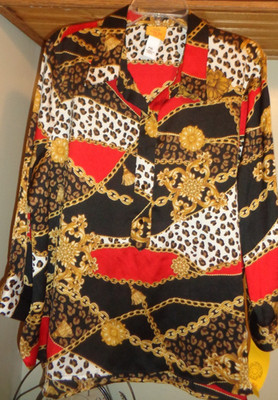 RUBY RD. BLACK/MULTICOLOR  WILD MIX PRINTED  HALF BUTTONED SHIRT   NWT  SZ PXL
