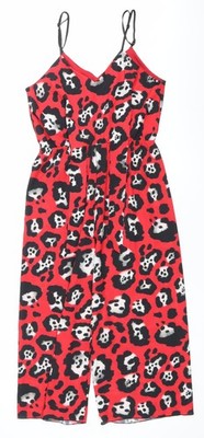Missi London Damen Jumpsuit rot Animal Print Größe 14 V-Ausschnitt