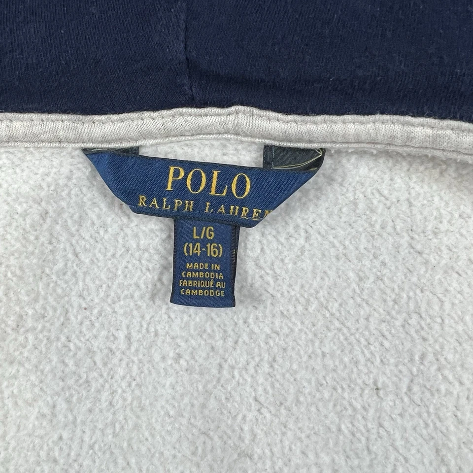Polo Ralph Lauren Cremallera Completa Gris Azul Sudadera con Capucha Numerada Grande PonyYouth Grande 14-16 Foto 4 de 4