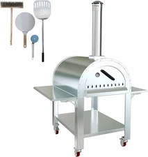 GARVEE Stainless Steel Wood Fired Pizza Oven, Fast Heat, Wheels, Accessories