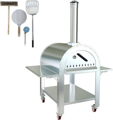 GARVEE Stainless Steel Wood Fired Pizza Oven, Fast Heat, Wheels, Accessories