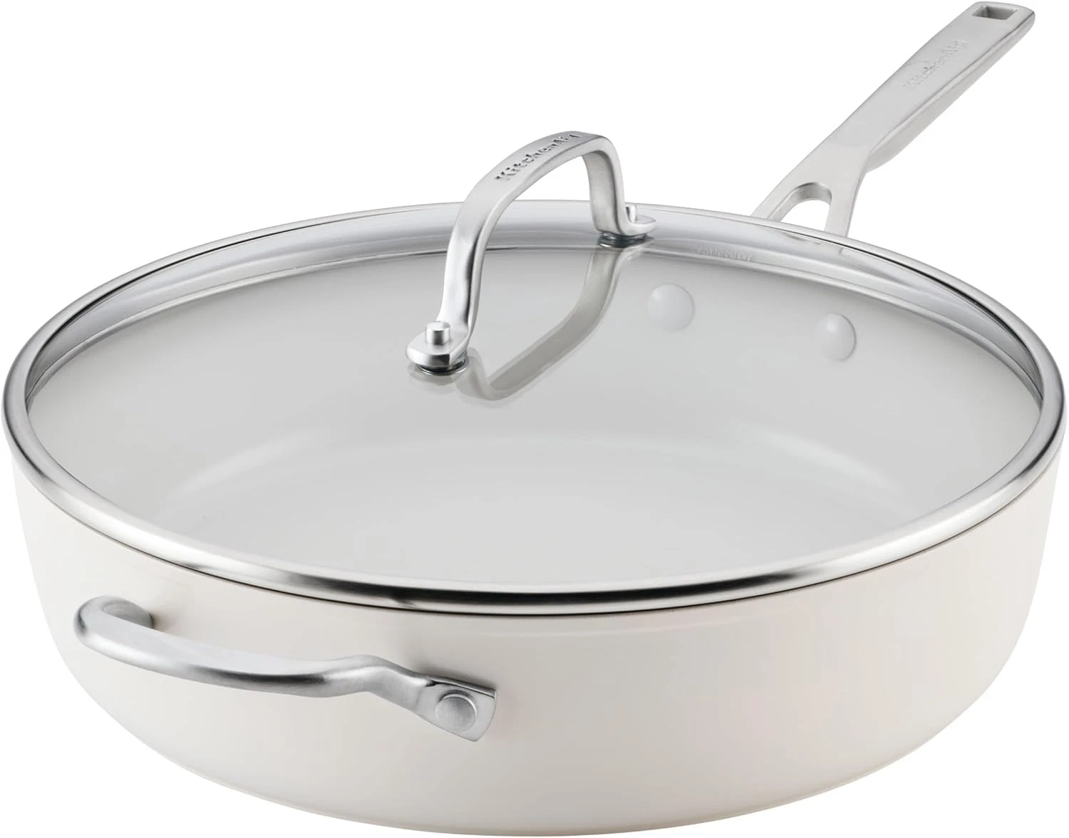 Ceramic Nonstick Induction Saute Pan, 5QT with Lid & Helper Handle, White