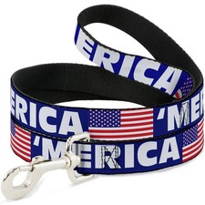 Dog Leash MERICA/US Flag Blue/White/Red WIDE 1.5"