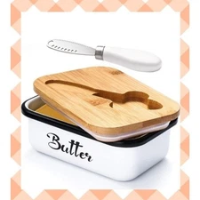 NEW Butter Dish White Stainless Steel With Lid Metal Countertop Butter Keeper