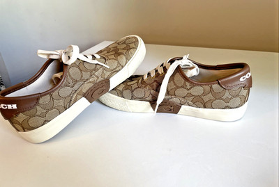 Coach Citysole Skate Sneakers Monogram Logo Low Top Khaki Shoes Women's 8 #C2705