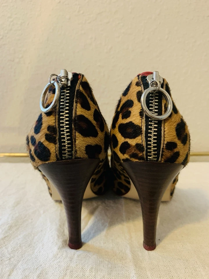Luichiny Women's Leopard Animal Print Calf Fur Pump Heels 5 - Image 3 of 4