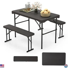 Giantex Portable Folding Picnic Table & Bench Set for 4 - Durable HDPE, Metal