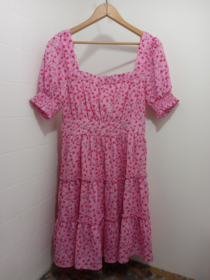 Blu Pepper Dress Light Pink Floral Sz Lg New No Tags, Lined,  Short Sleeves 