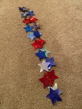 Patriotic 4th of July Stars Glitter Banner Red White Blue 65 in Long