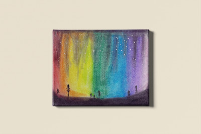 Northern Lights Reverie | Aurora Borealis Chalk Art   Original 9x12 Canvas