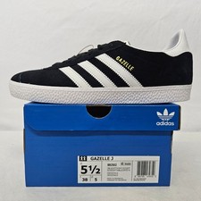 Adidas Gazelle J Casual Sneakers BB2502 Core Black White Gold Kids Size 5.5