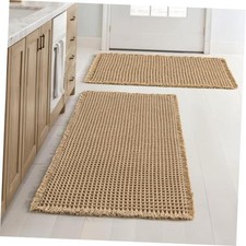 Set of 2 Waffle Bathroom Rugs Boho Bath Mat Brown 18x30 Inch  Non Slip,