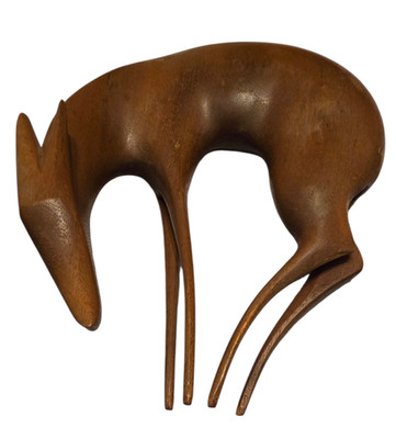 Walnut Teak Deer Solid Woodcraft HandCarved MidCentury Modern Figurine Vintage