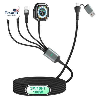 100W 2 USB C Multi Charging Cable for Apple Watch 10FT, USB C Fast Charging Cord