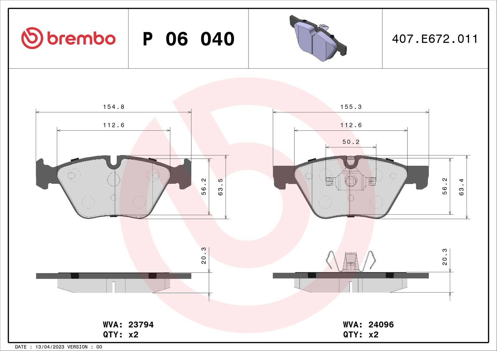 Brembo P06040 Front Disc Brake Pad - Set of 4 | Compatible with: BMW 1, 1, 1 Cabriolet, 1 Coupe, 3, 3 Cabriolet, 3 Coupe, 3 Touring - Image 33