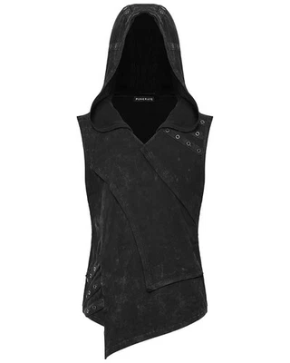 Punk Rave Hombre Angustiado Apocalíptico Gótico Asimétrico Capucha Tank Camiseta - Imagen 1 de 4