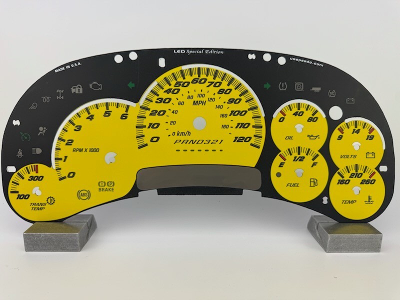 US Speedo Yellow Silverado/Sierra Gauge Face for Clusters 06-07 Classic 2500 Gas