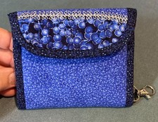 Handmade Fabric Wallet Medium Blue, holds 3 cards, coin pocket, clasp SW-320