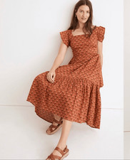 Madewell Wild Calendula Tiered Midi Dress Afterglow Red Block Print NWT M