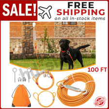 100FT Dog Tie Out Cable with 10FT Trolley Run Leash for Yard, Heavy Duty Pet Run