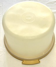 Vintage TUPPERWARE Cake Carrier 12" Harvest Gold Base Sheer Lid 1257-5 No Handle