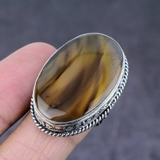 Montana Agate Gemstone 925 Sterling Silver Gift Jewelry Ring Size 8 J954