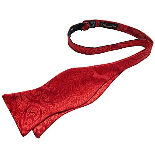 Mens Bow Tie Paisley Striped Self Bow Tie for Men Silk Woven Red Paisley - Image 4 of 4