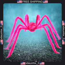 Giant Halloween Spider Decoration 5 Ft Neon Pink with Green Eyes Outdoor Indoor