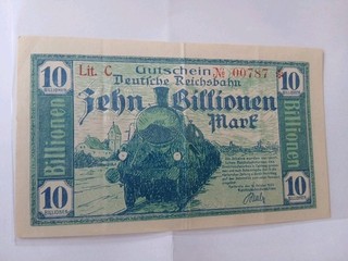 Deutsche Reichsbahn Karlsruhe 10 Billionen Mark 15.10.1923 Lit.C