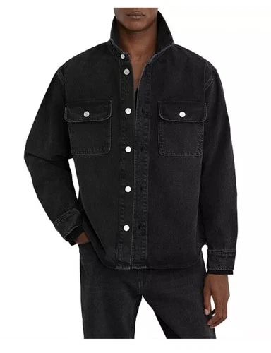 REISS Dylan Denim Jacket Men’s M Washed Black Twin Pocket Medium NWT $315 - product listing photo