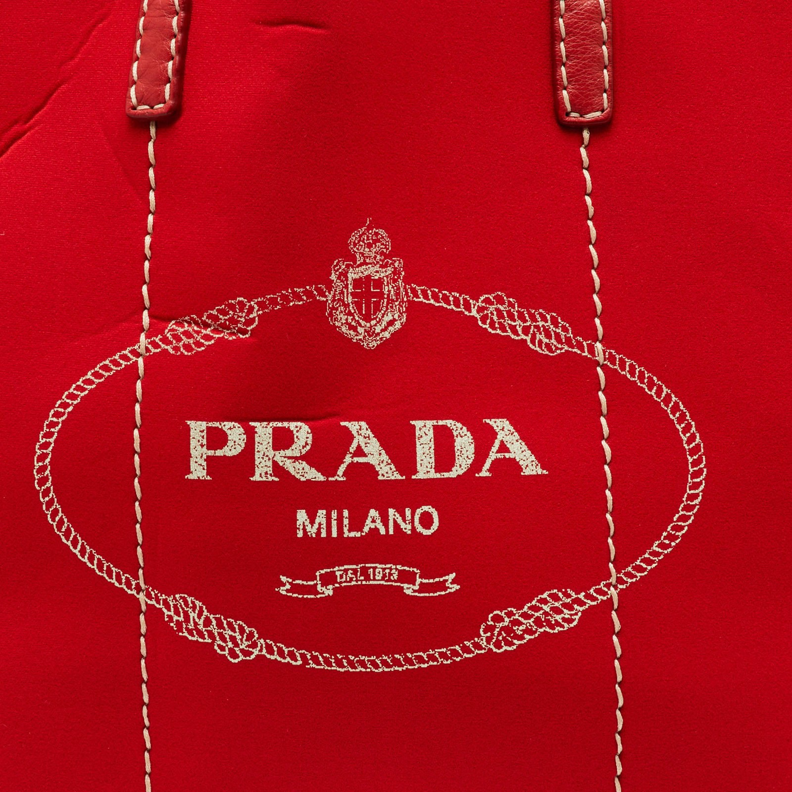 Prada Red Neoprene and Leather Logo Canapa Tote thumbnail 5