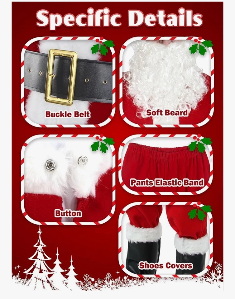 Traje de Papá Noel de Lujo 11 Piezas, Disfraz de Papá Noel Adulto Navidad - XXL Foto 3 de 4