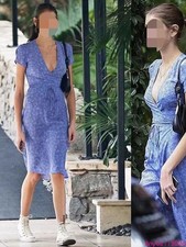 V Neck Short Sleeve French Wrap Tie Waist Midi Tea Length Dress For Women Summer