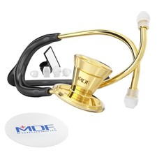 Cardiology Stethoscope Dual Head Stainless Steel Black Tube Gold Chestpiece
