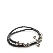 King Baby Studio Thin Wrap Braided Leather Traditional Cross Fine Silver 925 8.5