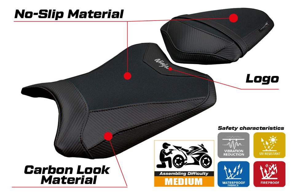 Черный чехол на сиденье Kawasaki Ninja 300 2013 2014 2015 2016 2017 Tappezzeria - Изображение 4 из 4