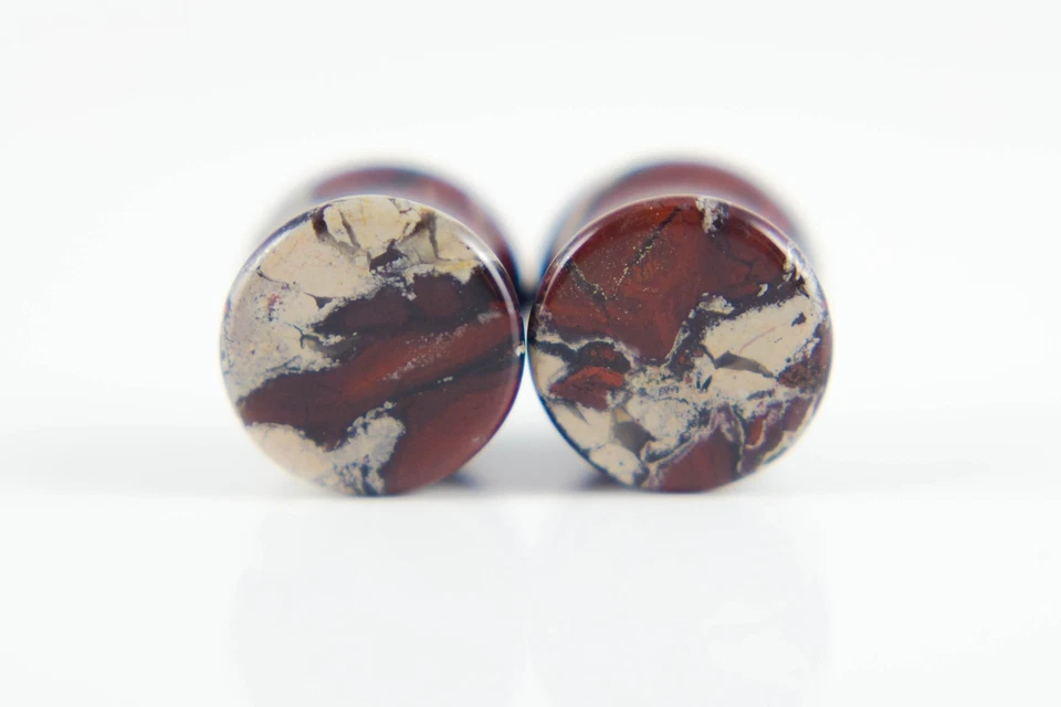 Par de tapones de piedra de jaspe amapola roja lóbulo de oreja acampanado doble - 6 mm - 25 mm 10 tamaños Foto 3 de 4