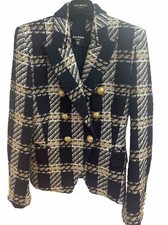 Balmain Women’s Navy/gold Wool Blend Tweed Fitted Blazer Jacket.sz 38.£2200+