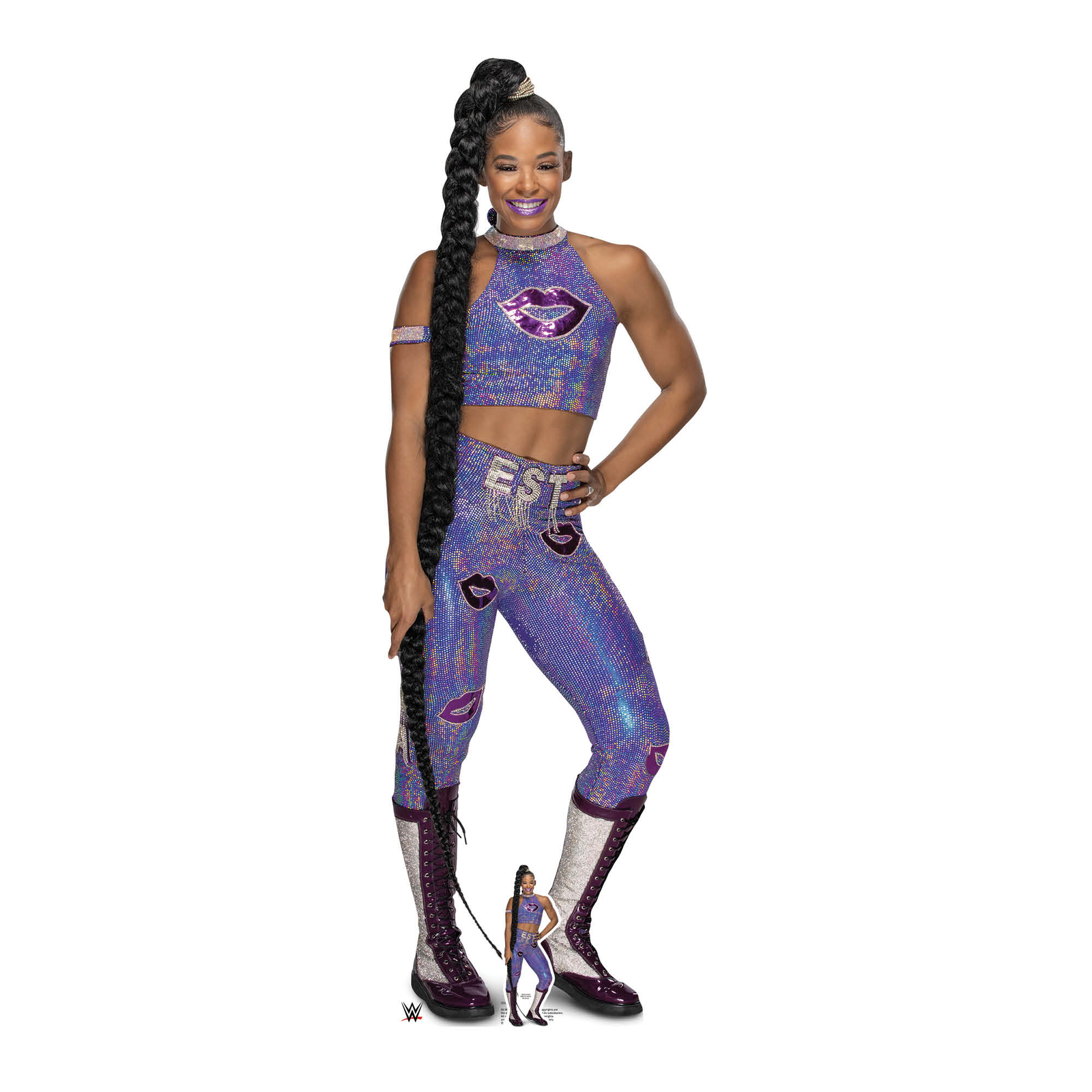 Bianca Belair Purple Outfit WWE Lifesize Cardboard Cutout with Free Mini Standee