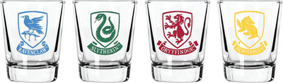 4PC Harry Potter Shot Glass Set - 2 Oz. Gryffindor, Slytherin, Hufflepuff, Raven