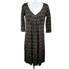 Ann Taylor Loft Petites Black Tan 3/4 Sleeve V Neck Shift Dress Womens 0P