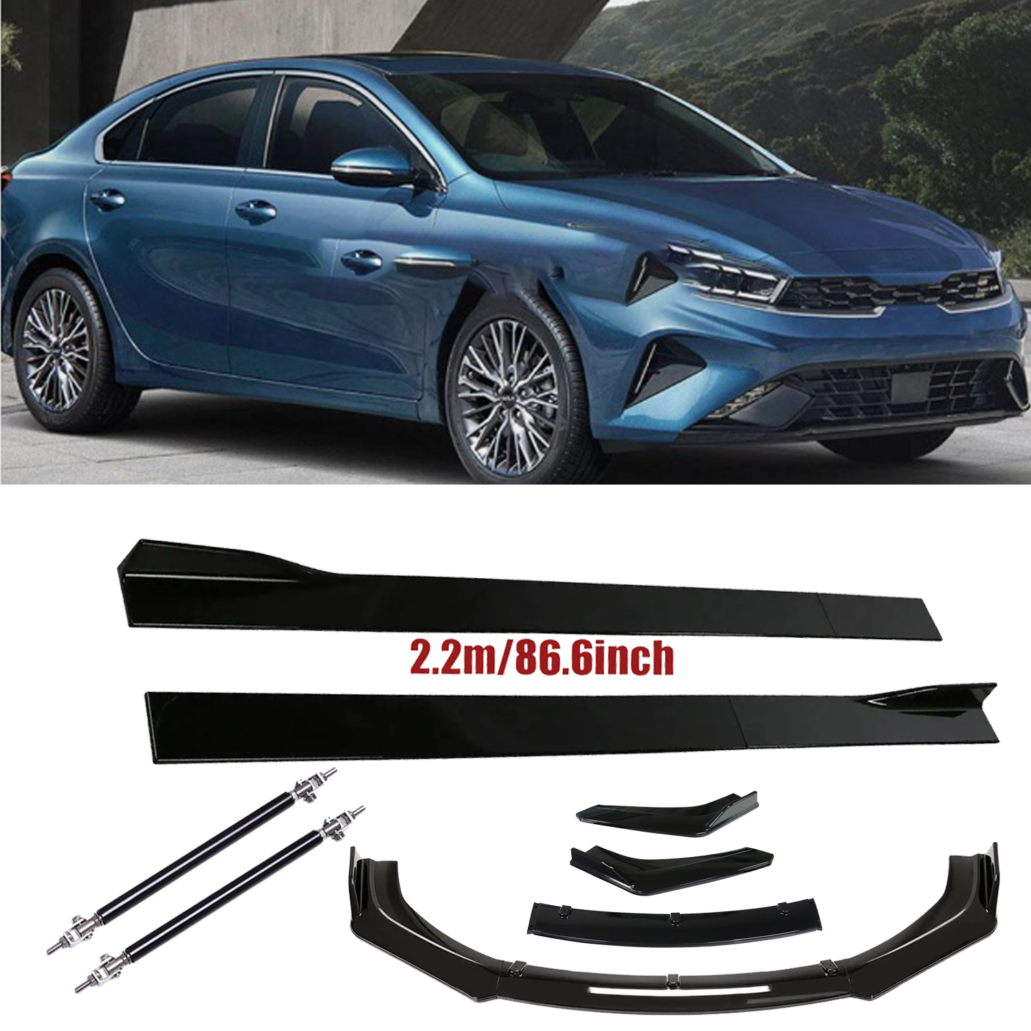 Kia Forte Soul Optima Front Bumper Lip Splitter Spoiler Struts Gloss Black